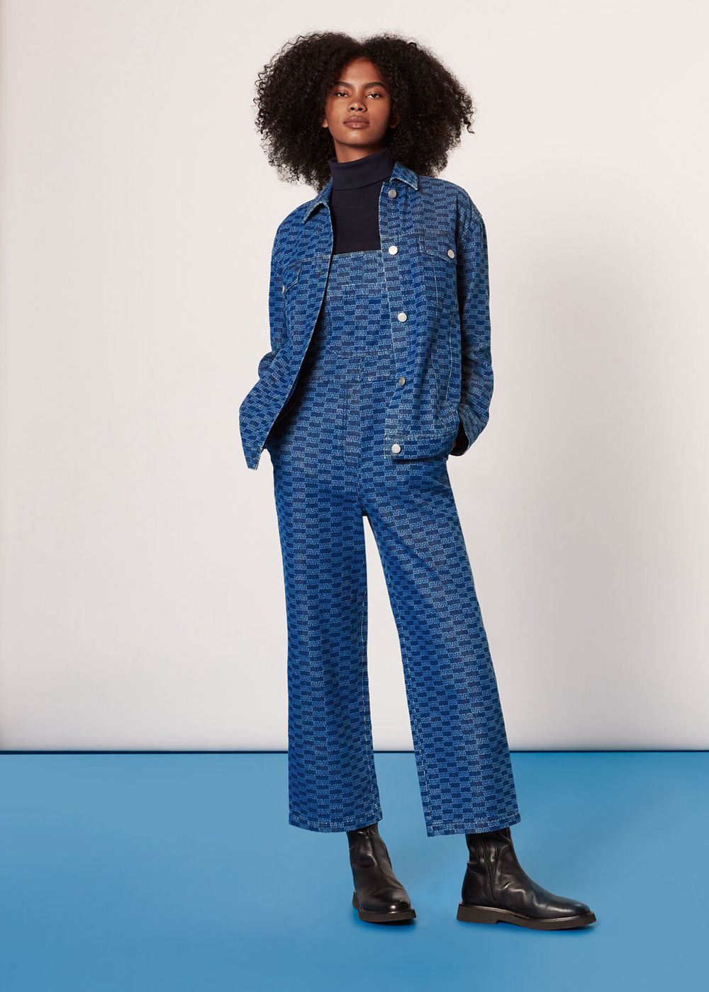 Whistles Tangle Check Denim Jumpsuit Blue | US-25103MSLC