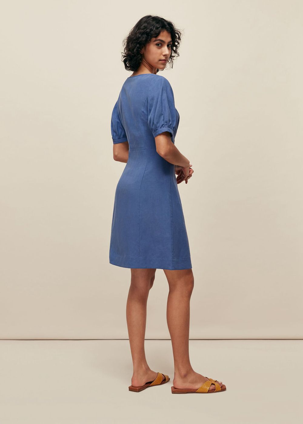 Whistles Tara Scoop Linen Mix Dress Blue | US-71632XJGK