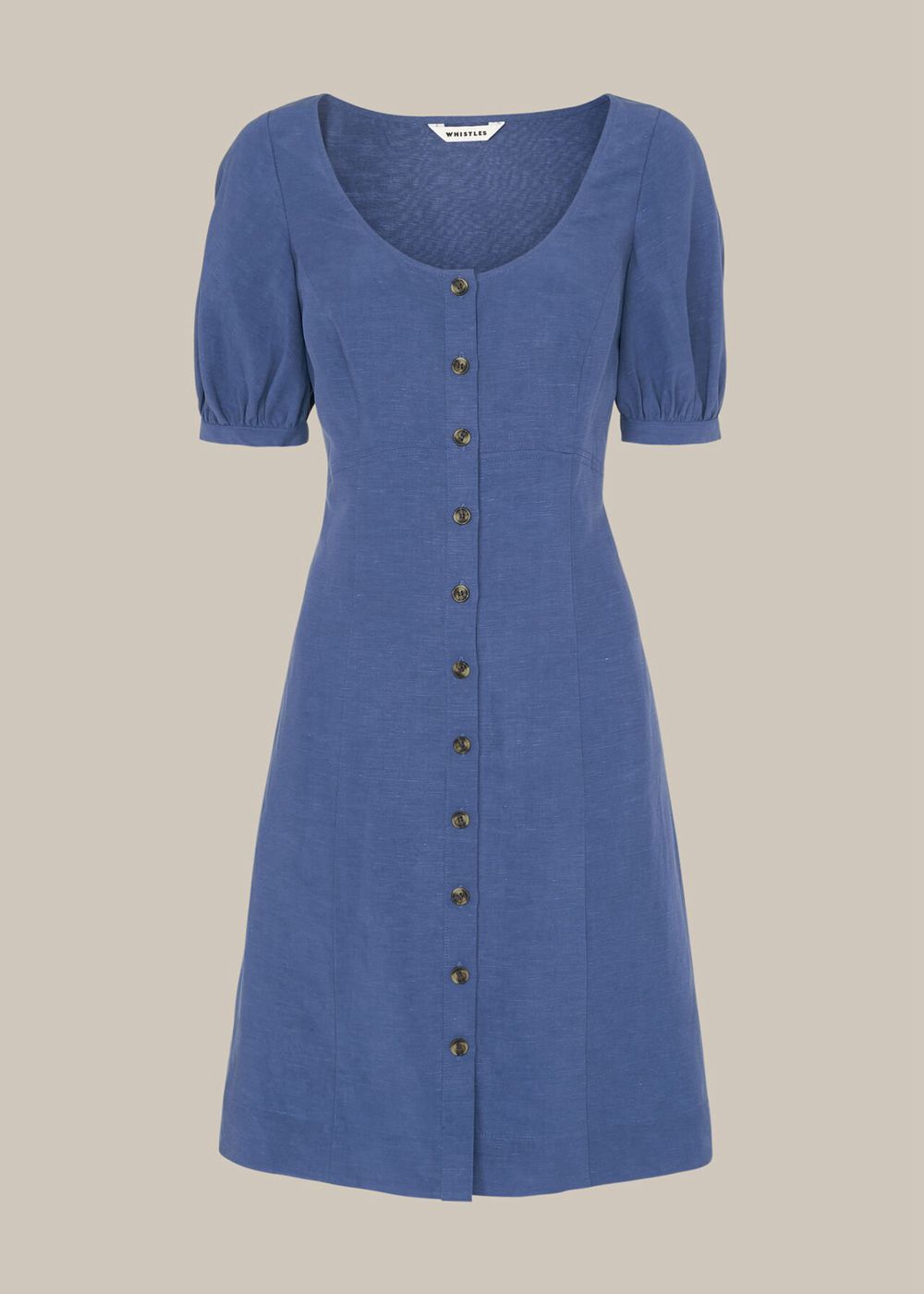 Whistles Tara Scoop Linen Mix Dress Blue | US-71632XJGK