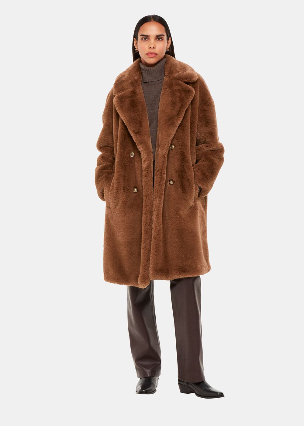 Whistles Teddy Faux Fur Coat Brown | US-01857JZBR