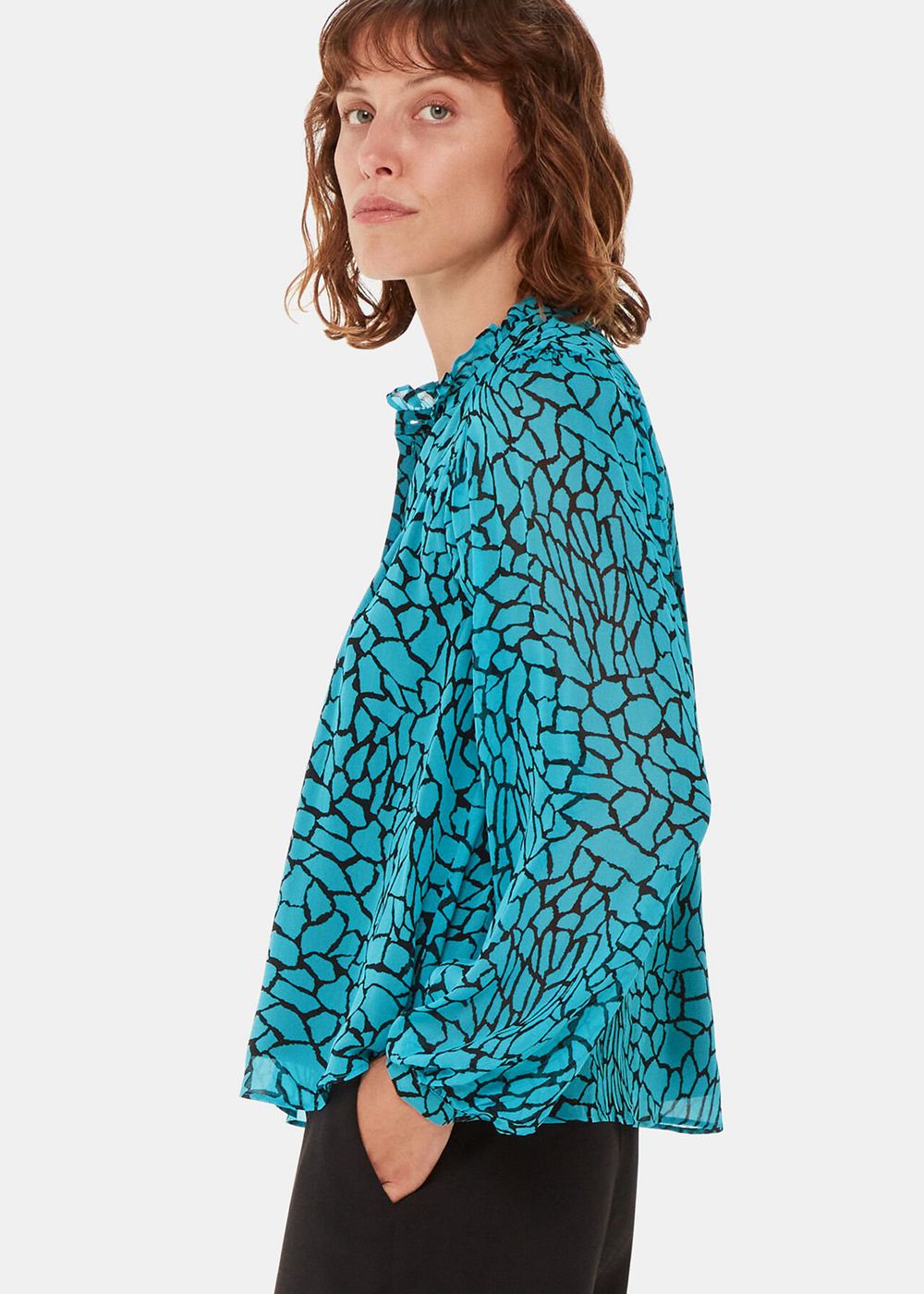 Whistles Terrazzo Button Front Blouse Turquoise / Multicolor | US-97601FDKQ