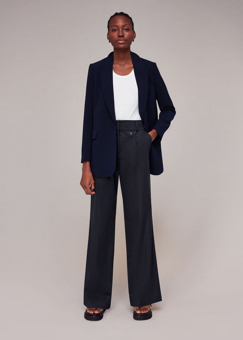 Whistles Tess Full Length Pants Navy | US-86517KMZG