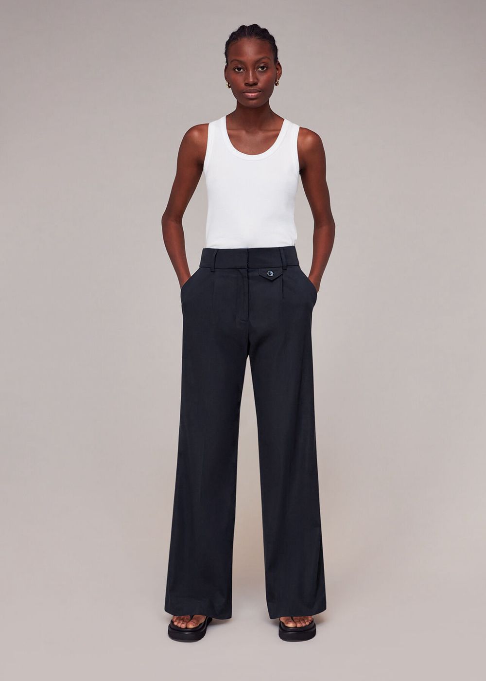 Whistles Tess Full Length Pants Navy | US-86517KMZG