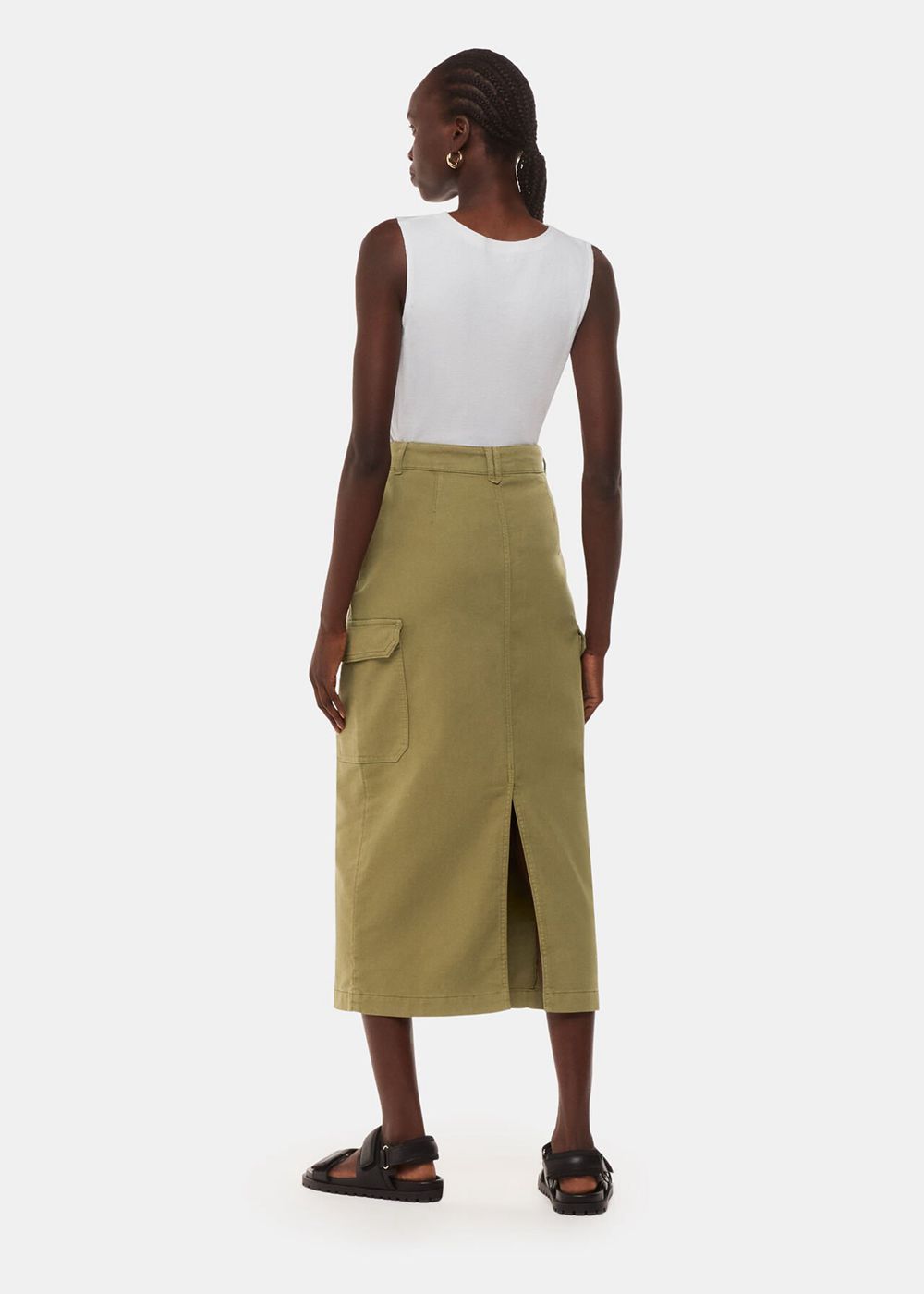 Whistles Tessa Cargo Midi Skirts Khaki | US-65983SYPE