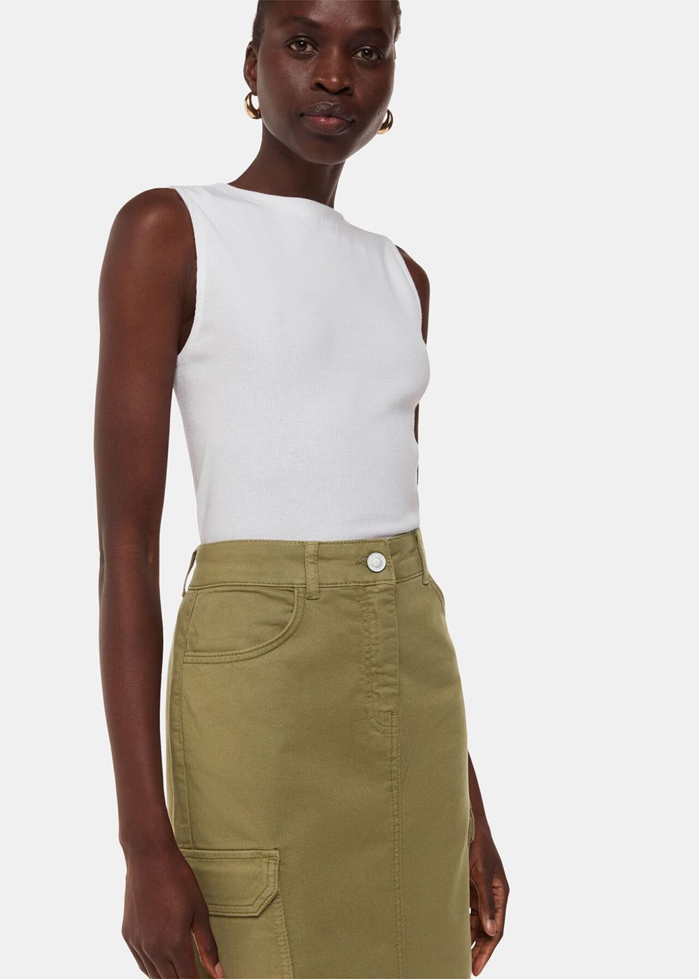 Whistles Tessa Cargo Midi Skirts Khaki | US-65983SYPE