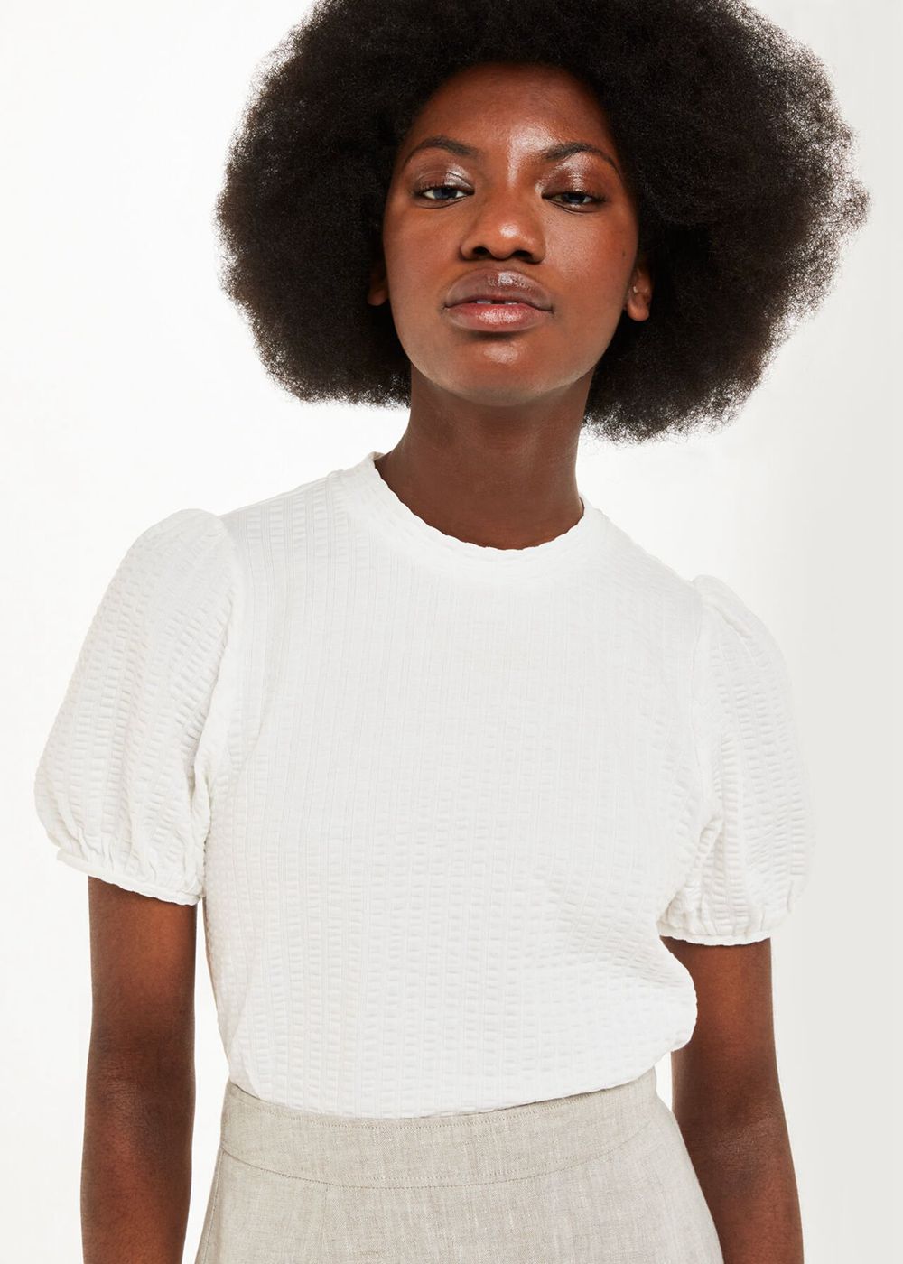 Whistles Texture Puff Sleeve Top White | US-29531SGCW