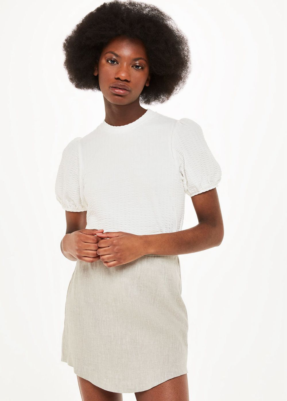 Whistles Texture Puff Sleeve Top White | US-29531SGCW