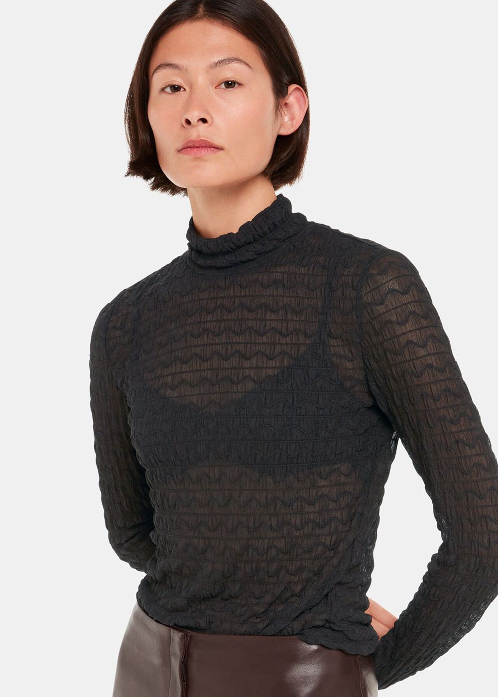 Whistles Texture Ruched Top Black | US-90567VSNH