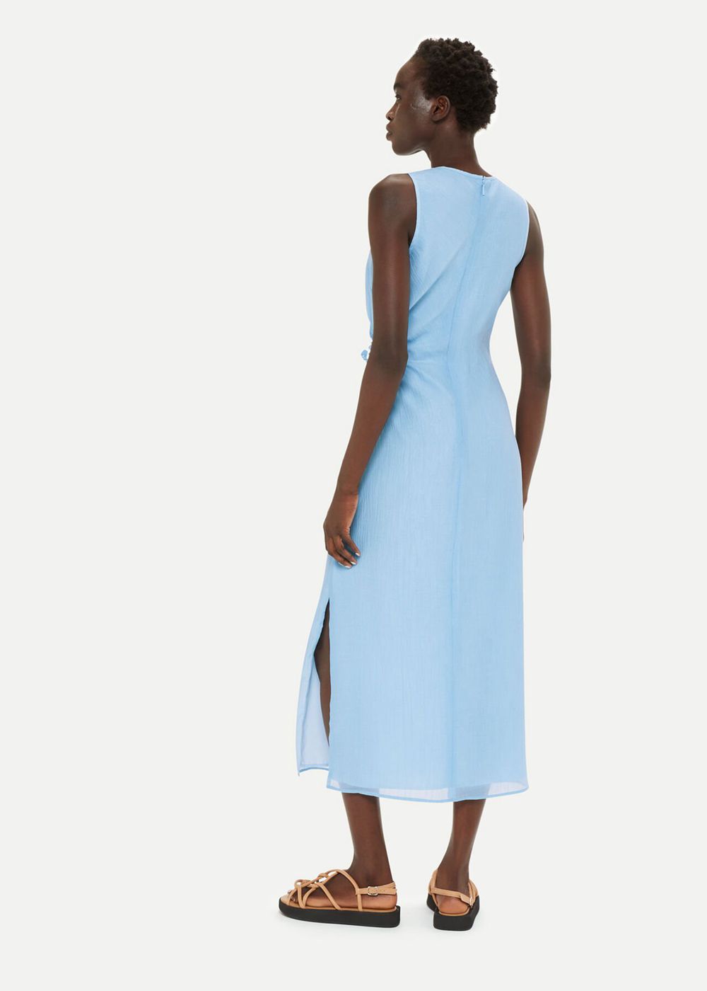 Whistles Textured Cut Out Midi Dress Blue | US-37215QAEW