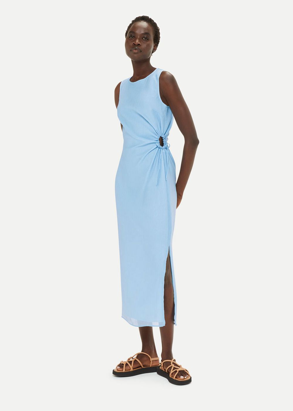 Whistles Textured Cut Out Midi Dress Blue | US-37215QAEW