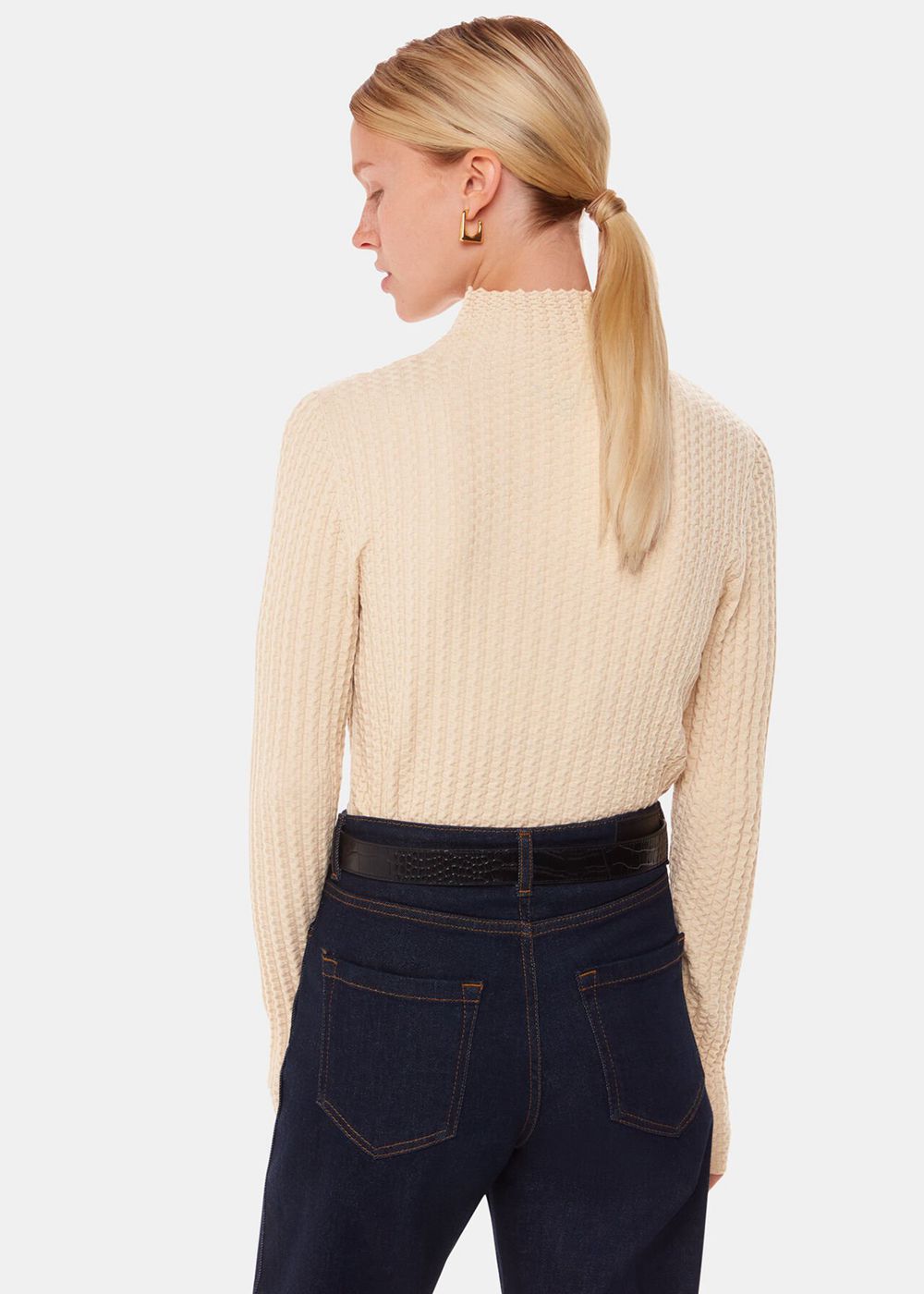 Whistles Textured Detail High Neck Knitwear White | US-69730LHPA