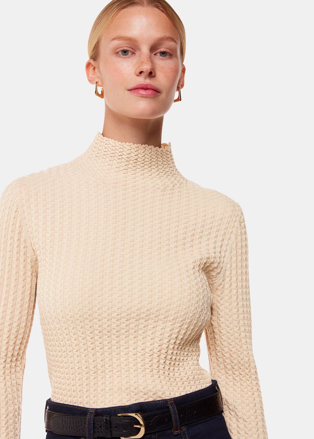 Whistles Textured Detail High Neck Knitwear White | US-69730LHPA