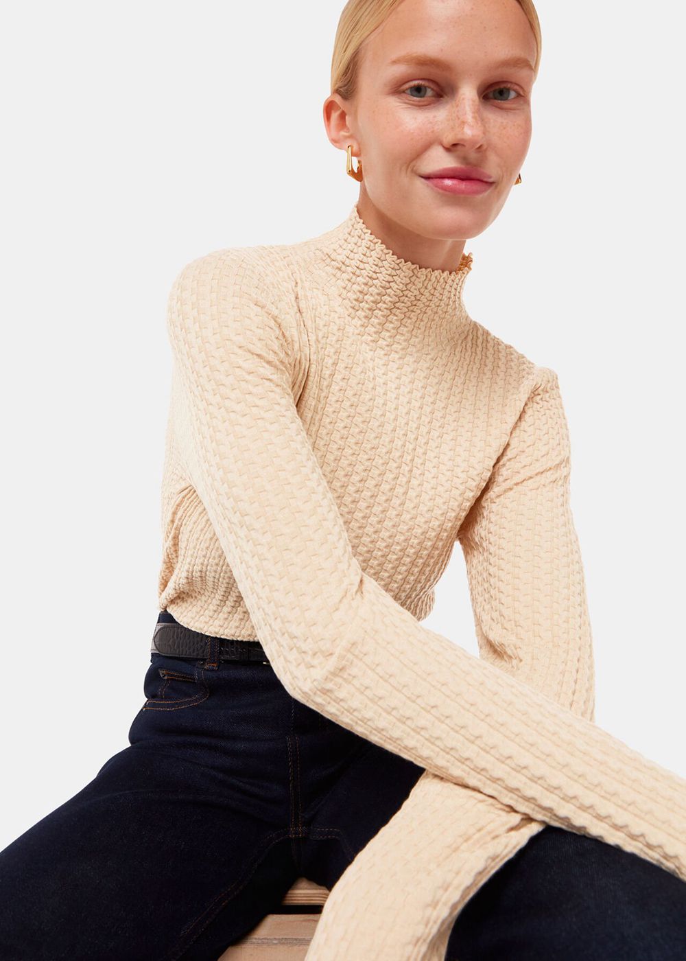 Whistles Textured Detail High Neck Knitwear White | US-69730LHPA