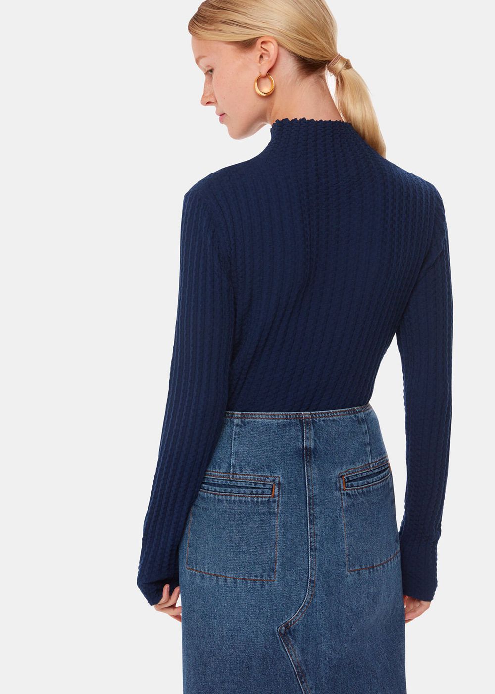 Whistles Textured Detail High Neck Knitwear Navy | US-93058UCXW