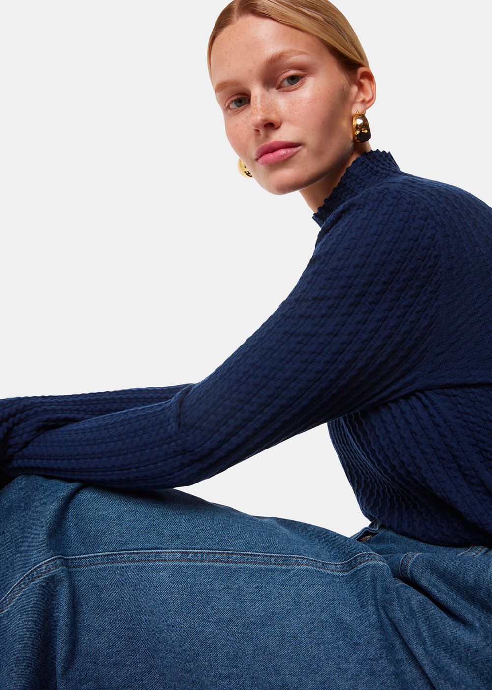 Whistles Textured Detail High Neck Knitwear Navy | US-93058UCXW