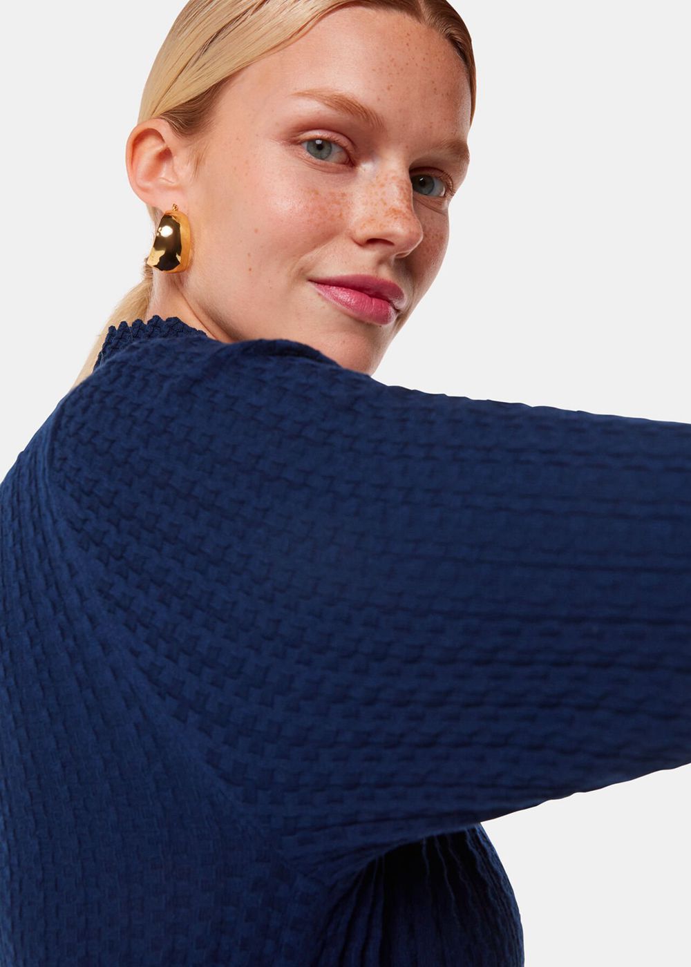 Whistles Textured Detail High Neck Knitwear Navy | US-93058UCXW