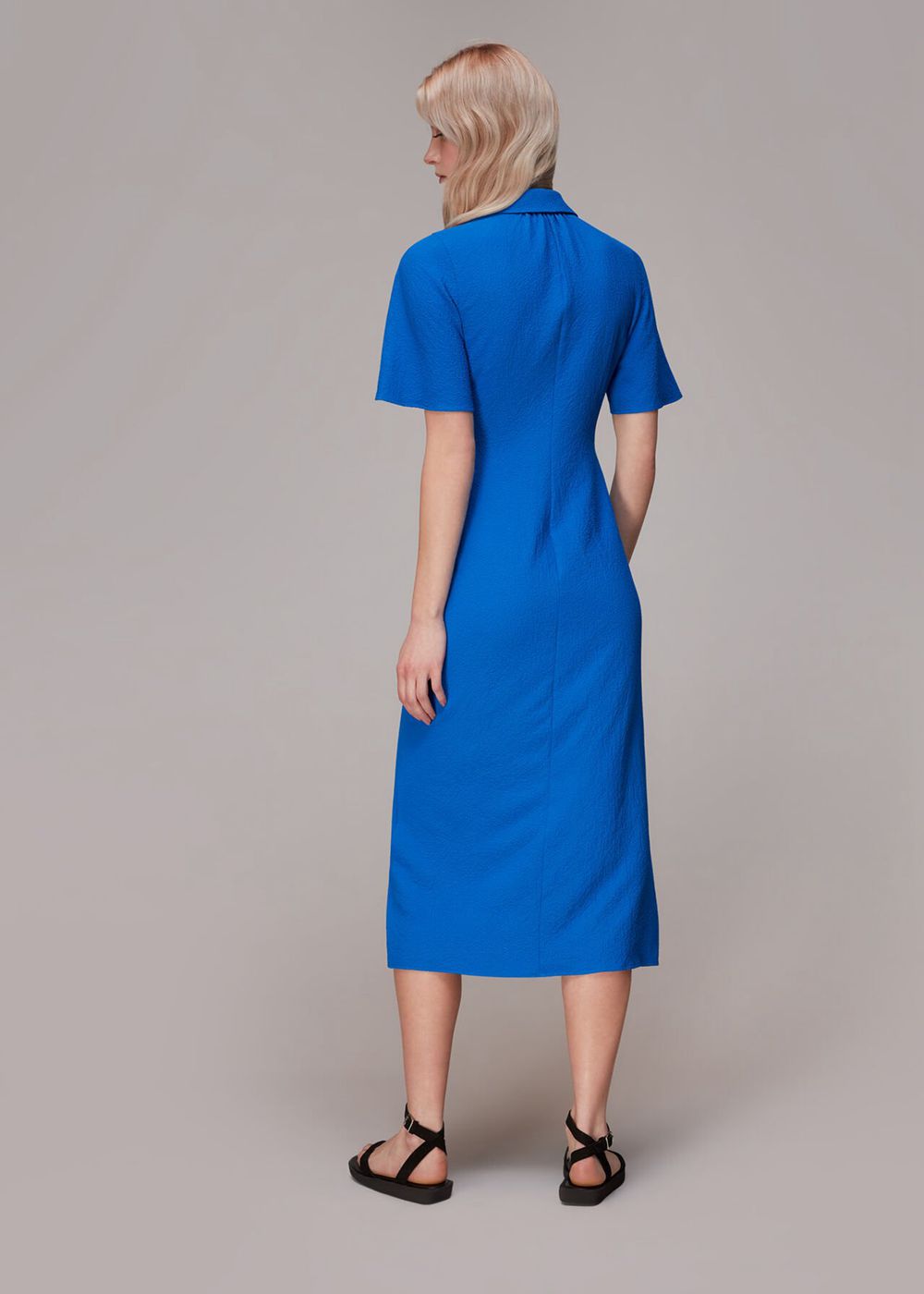 Whistles Textured Gathered Detail Dress Blue | US-43071VXDC