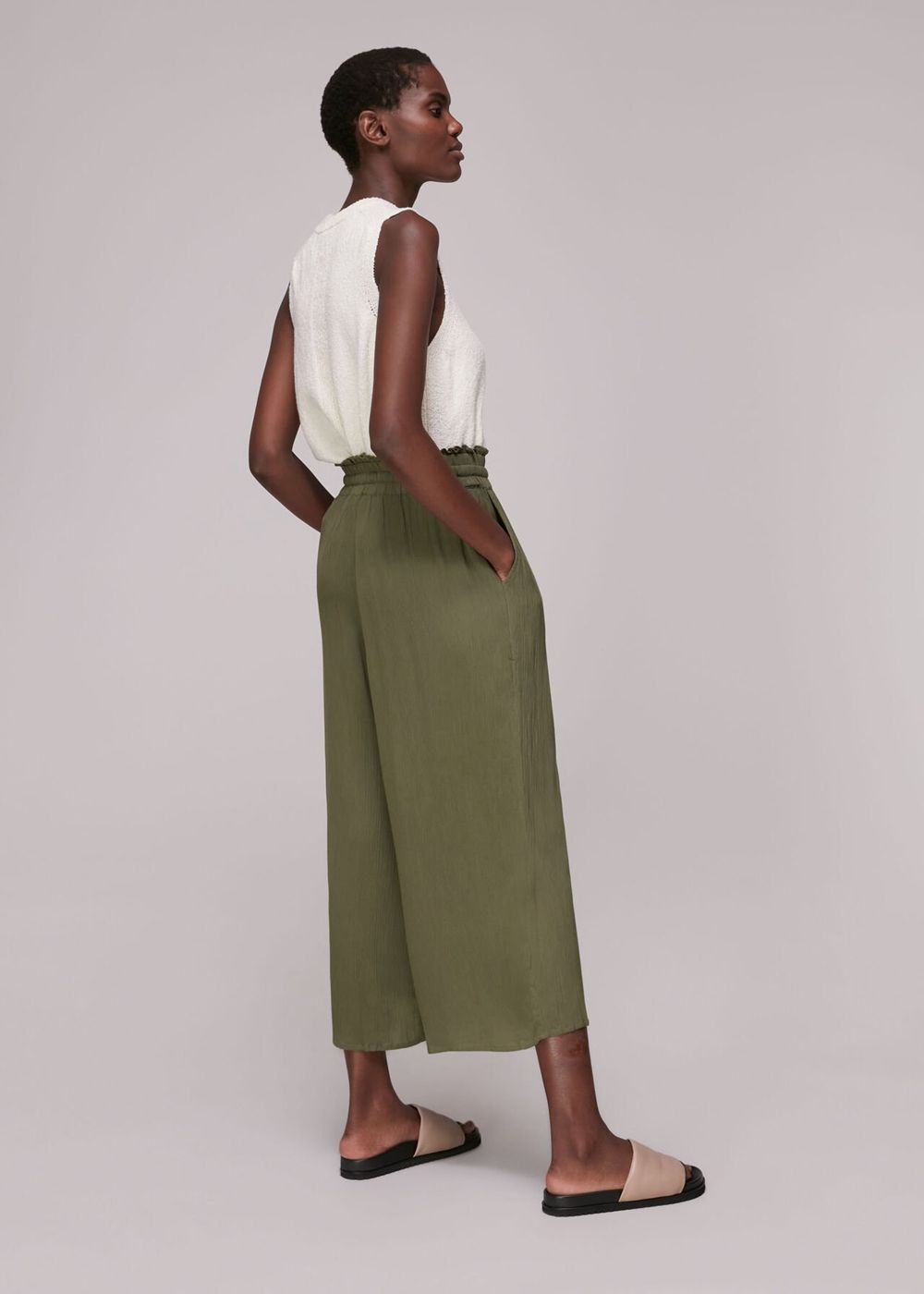 Whistles Textured Lightweight Pants Khaki | US-24930RETS