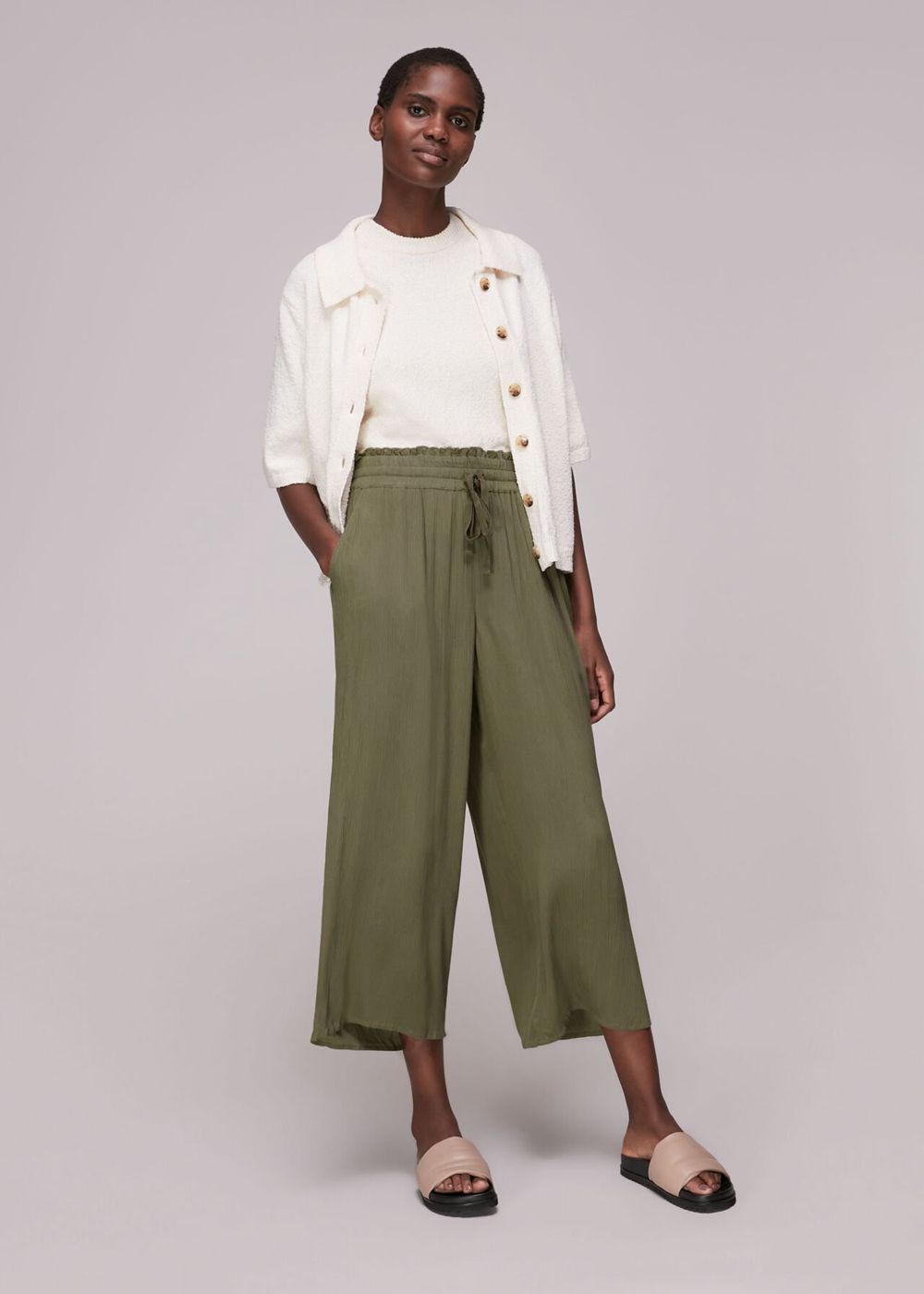 Whistles Textured Lightweight Pants Khaki | US-24930RETS