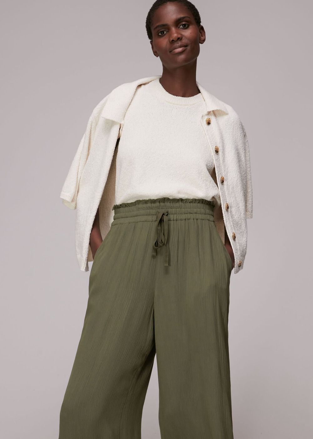 Whistles Textured Lightweight Pants Khaki | US-24930RETS