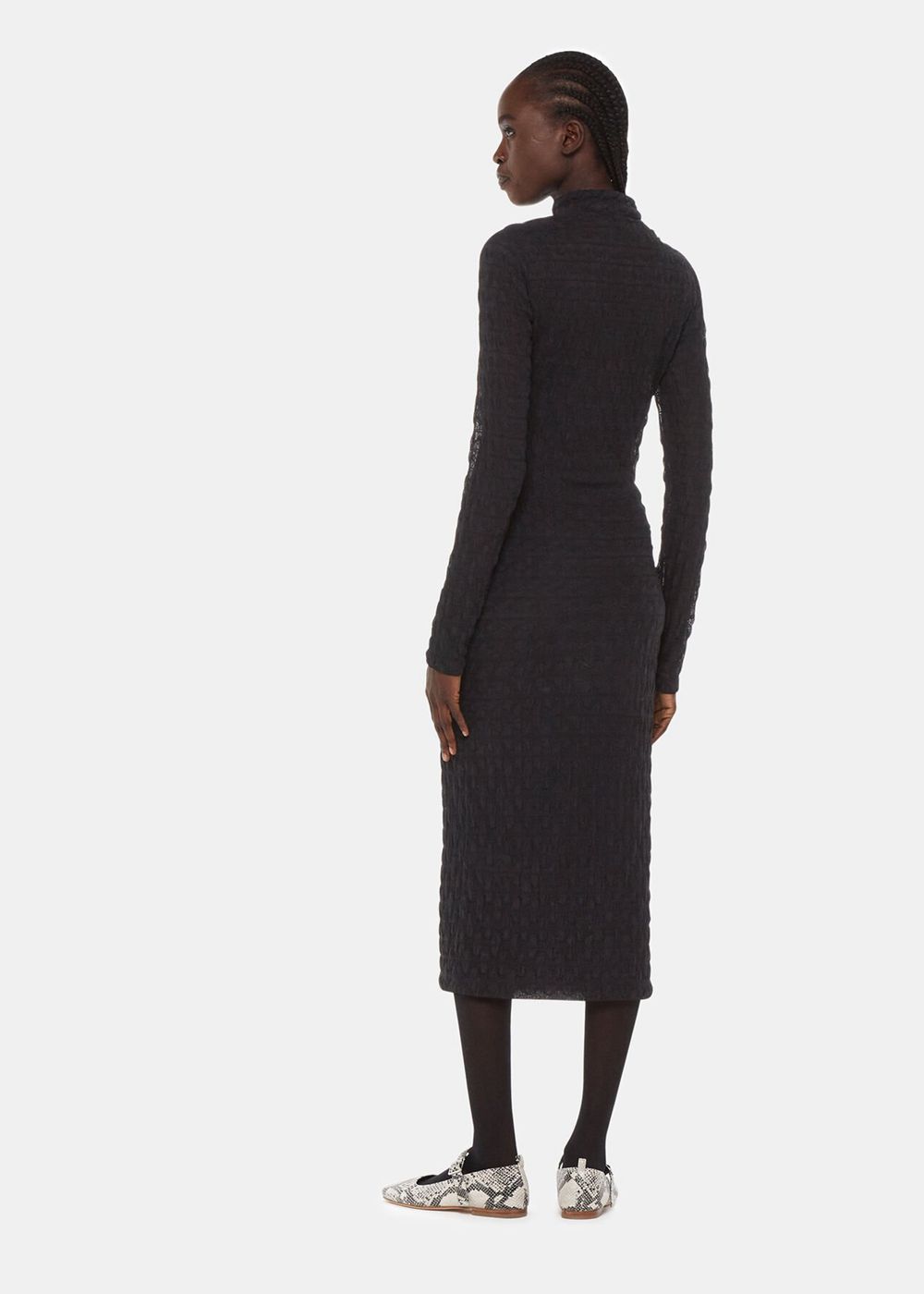 Whistles Textured Long Sleeve Dress Black | US-26935KSTJ