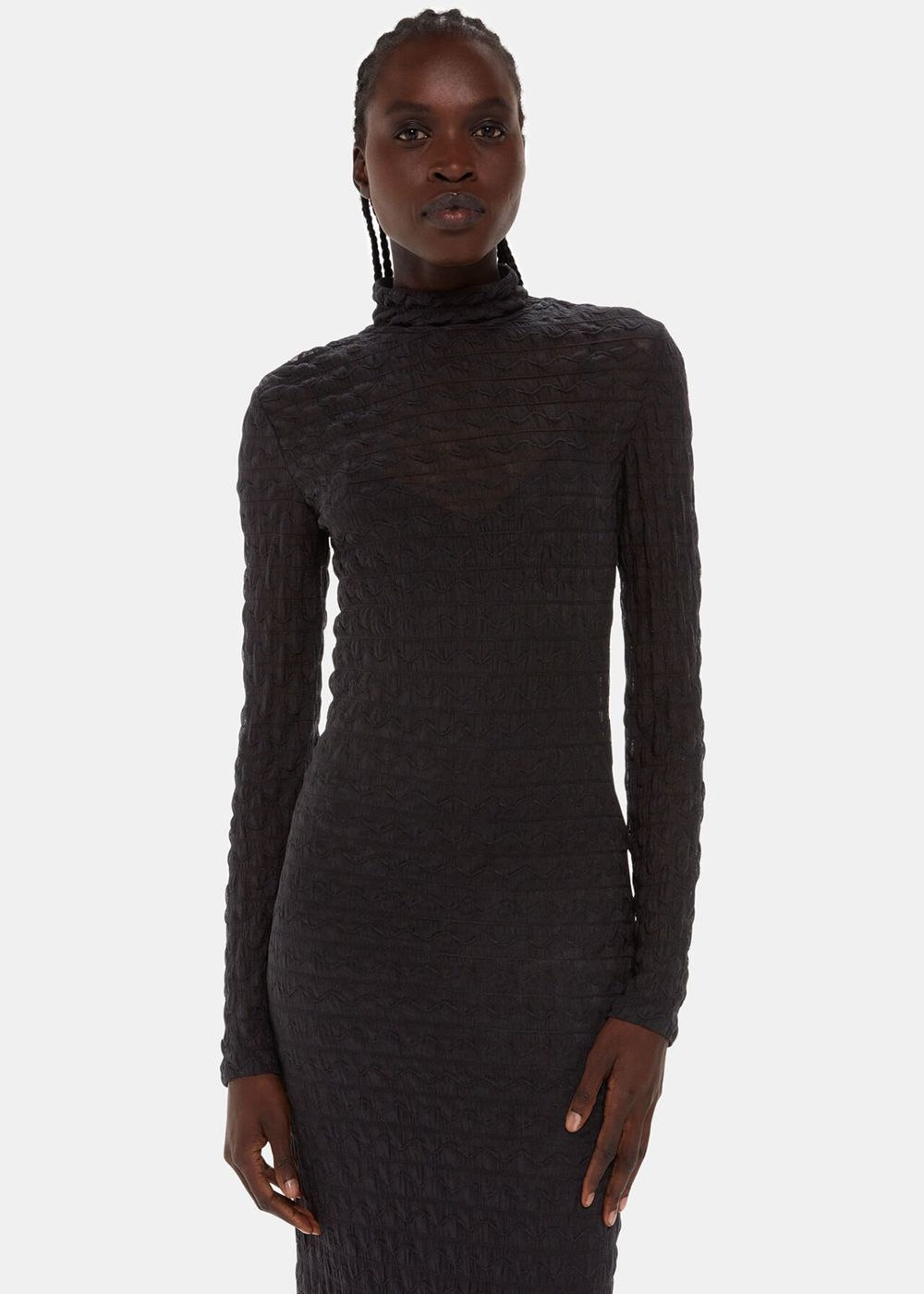 Whistles Textured Long Sleeve Dress Black | US-26935KSTJ