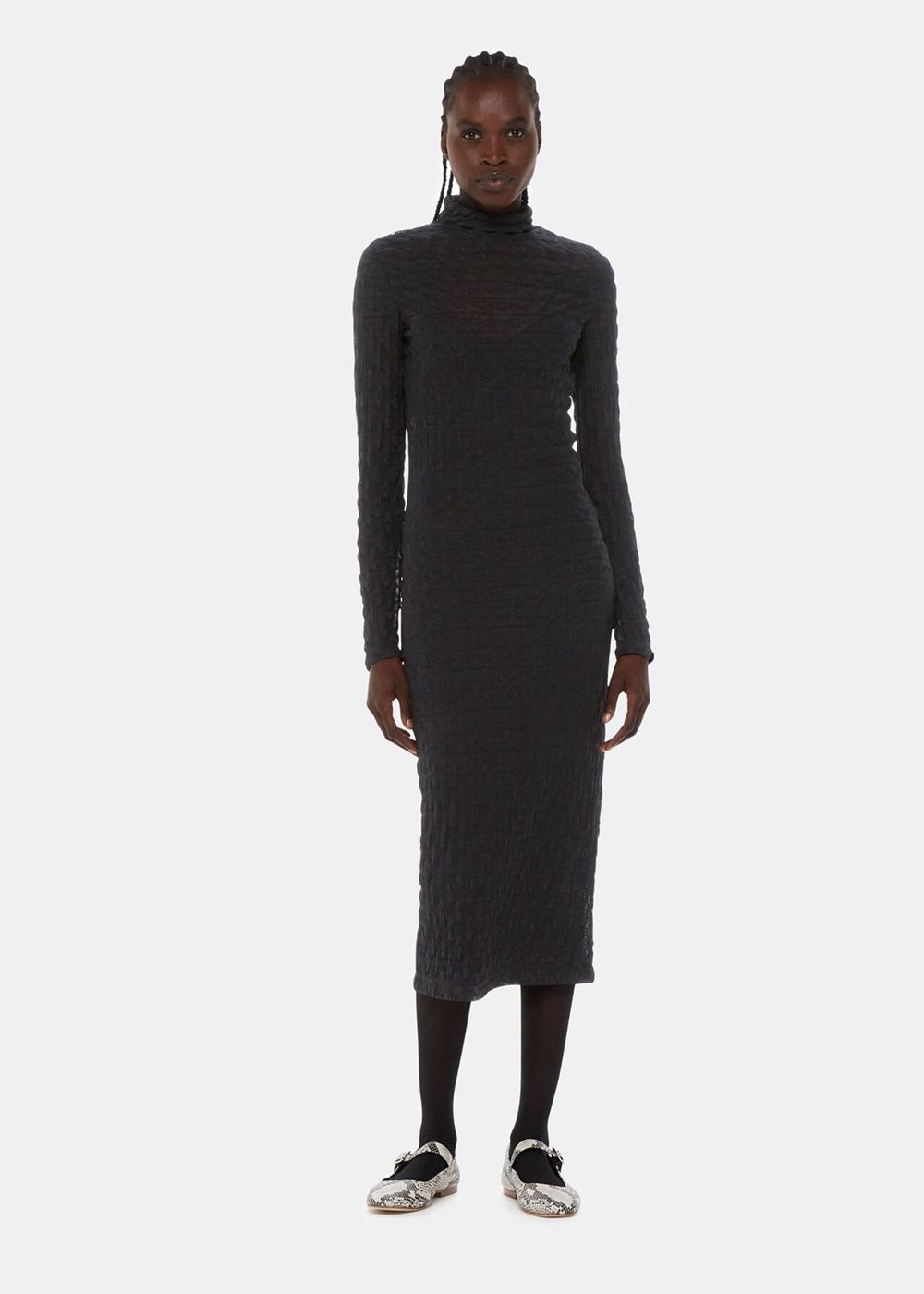 Whistles Textured Long Sleeve Dress Black | US-26935KSTJ