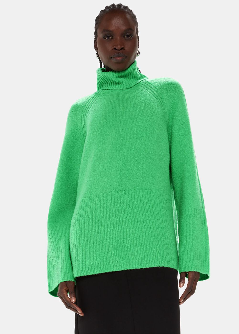 Whistles Textured Rib Detail Roll Neck Knitwear Green | US-12380YGBW