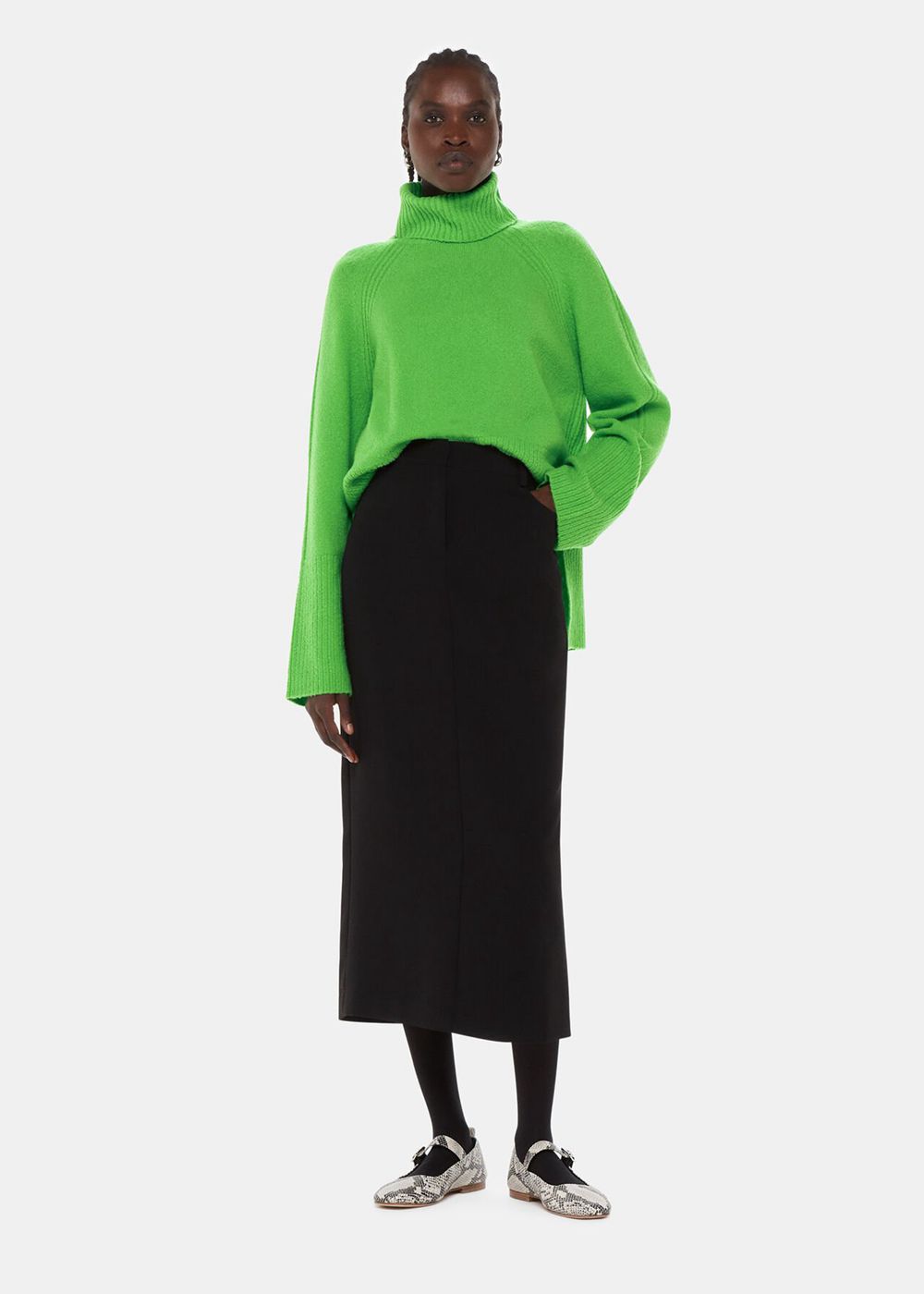 Whistles Textured Rib Detail Roll Neck Knitwear Green | US-12380YGBW