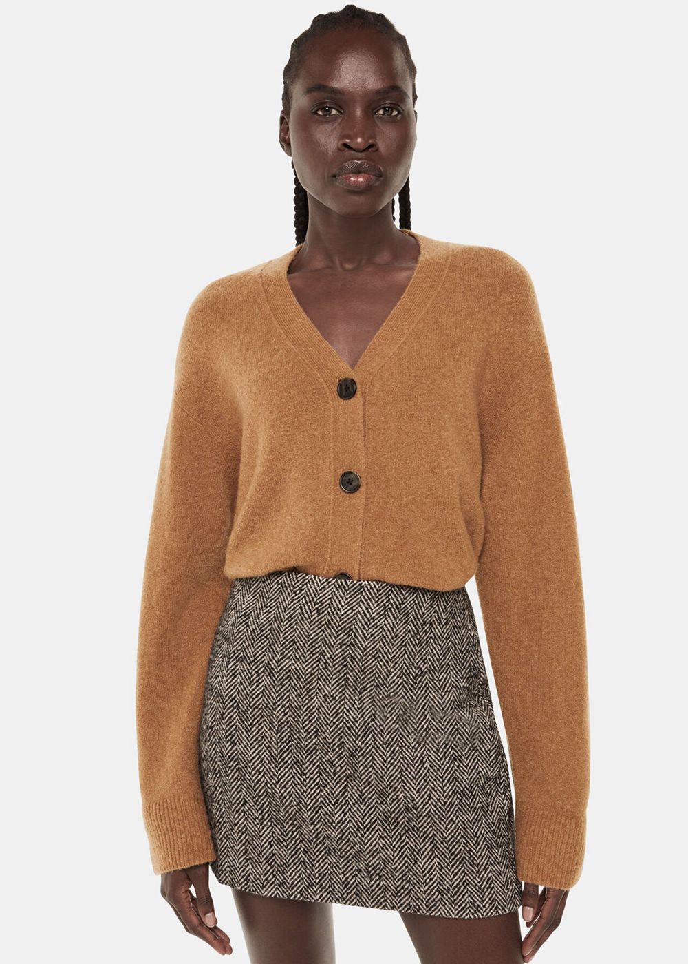 Whistles Textured Wool Mix Cardigan Brown | US-64291WXNO