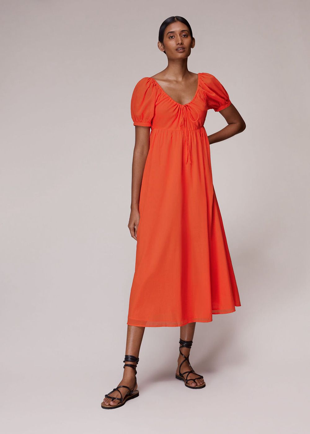 Whistles Tie Detail Elouise Midi Dress Red | US-67902NFPH