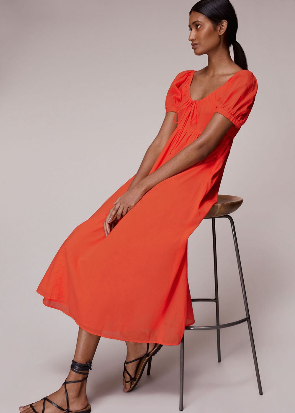 Whistles Tie Detail Elouise Midi Dress Red | US-67902NFPH