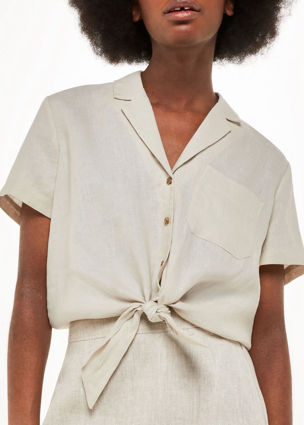 Whistles Tie Front Linen Blouse Grey | US-57031PMAK