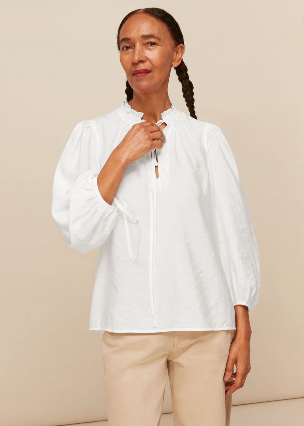 Whistles Tie Neck Detail Blouse White | US-28649UTVR