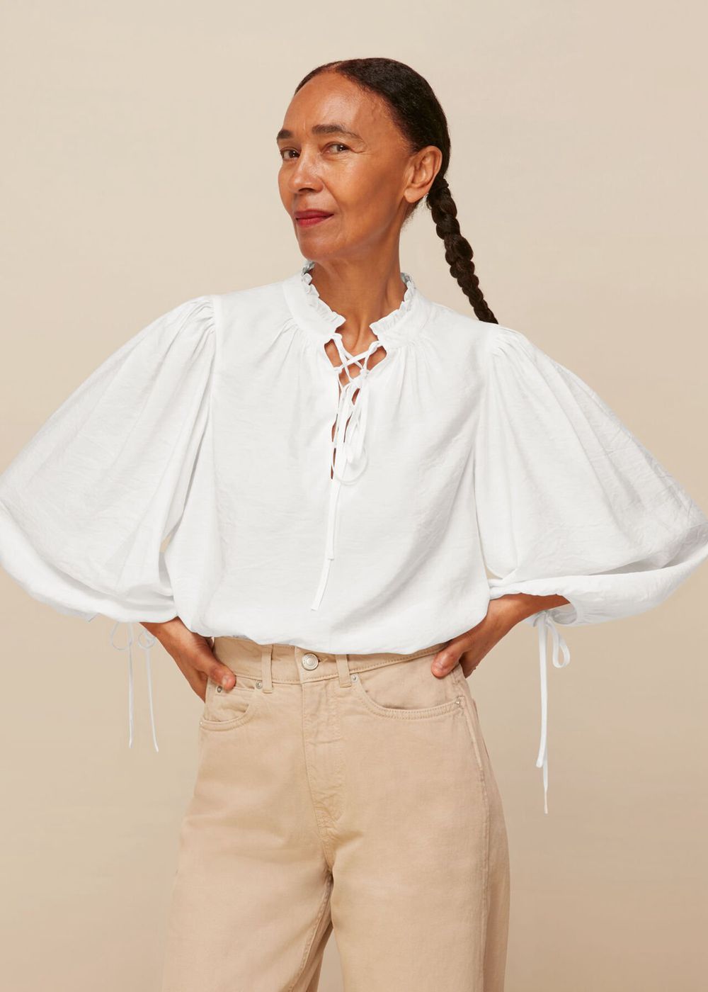 Whistles Tie Neck Detail Blouse White | US-28649UTVR