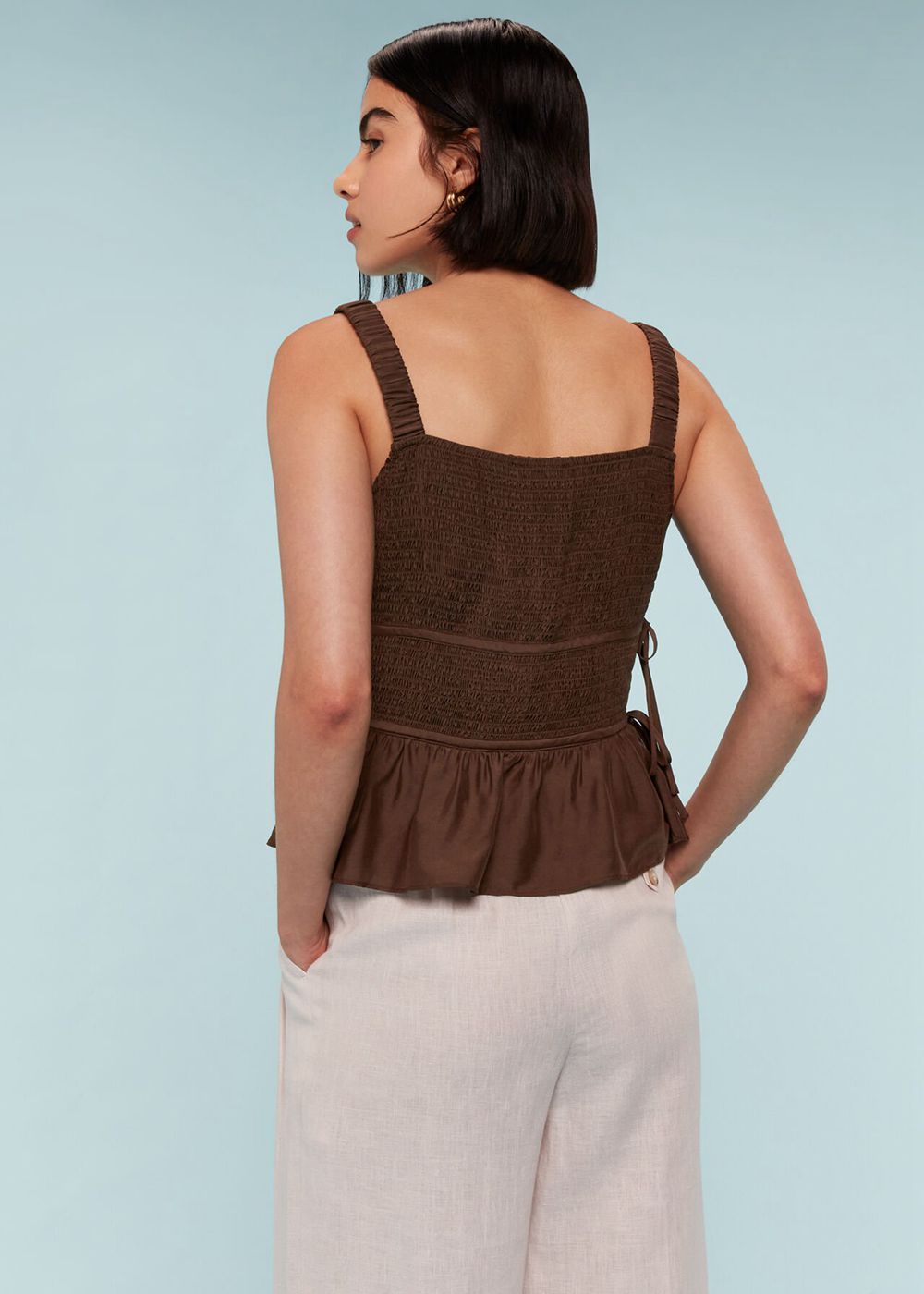 Whistles Tie Side Shirred Top Chocolate | US-95042QZIP