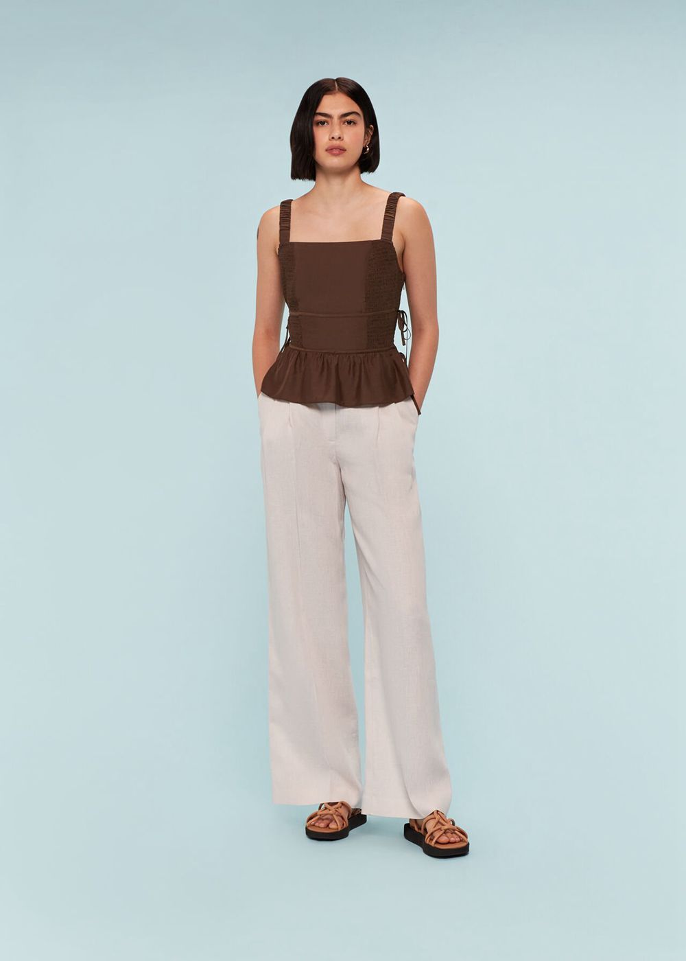 Whistles Tie Side Shirred Top Chocolate | US-95042QZIP