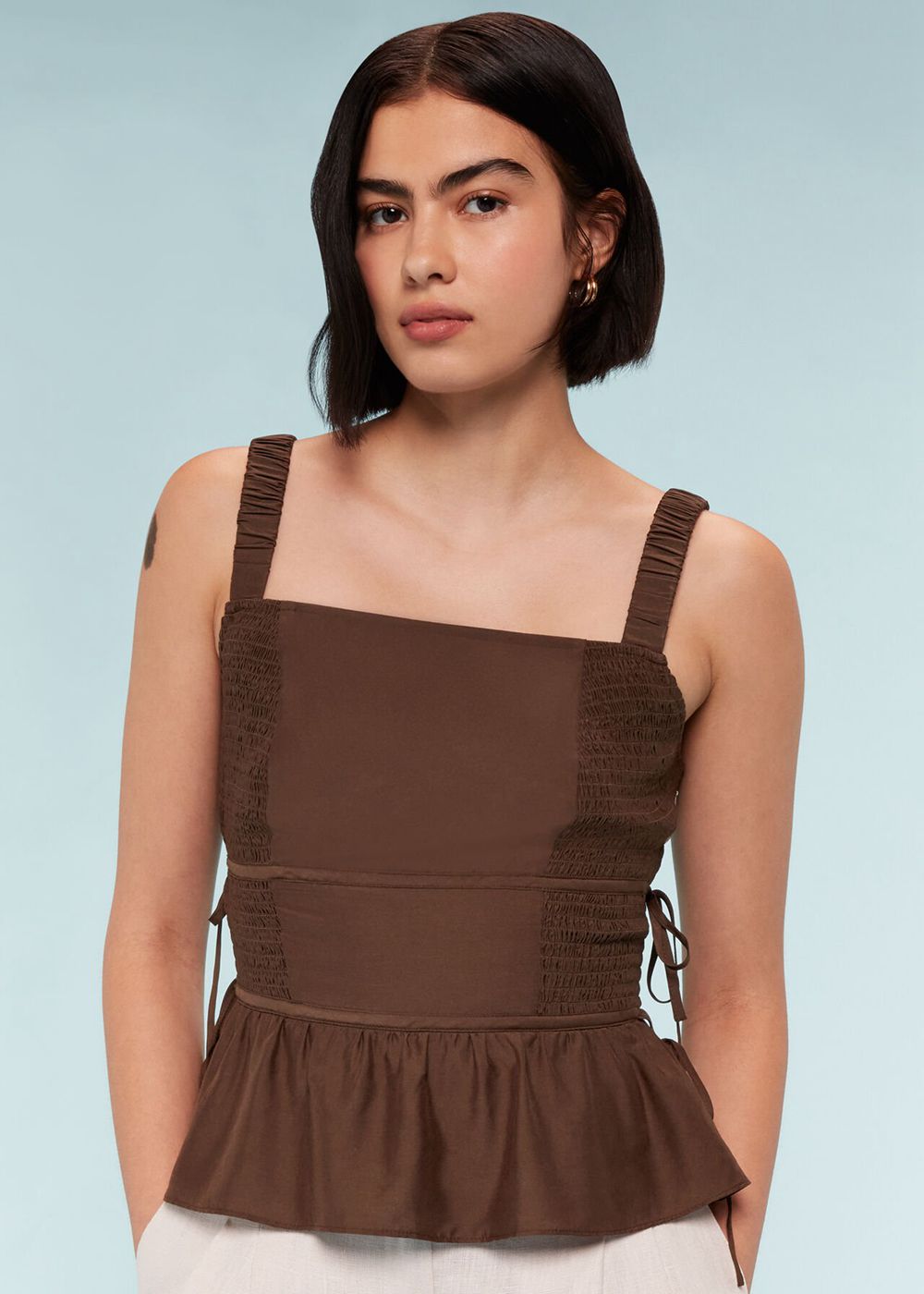 Whistles Tie Side Shirred Top Chocolate | US-95042QZIP