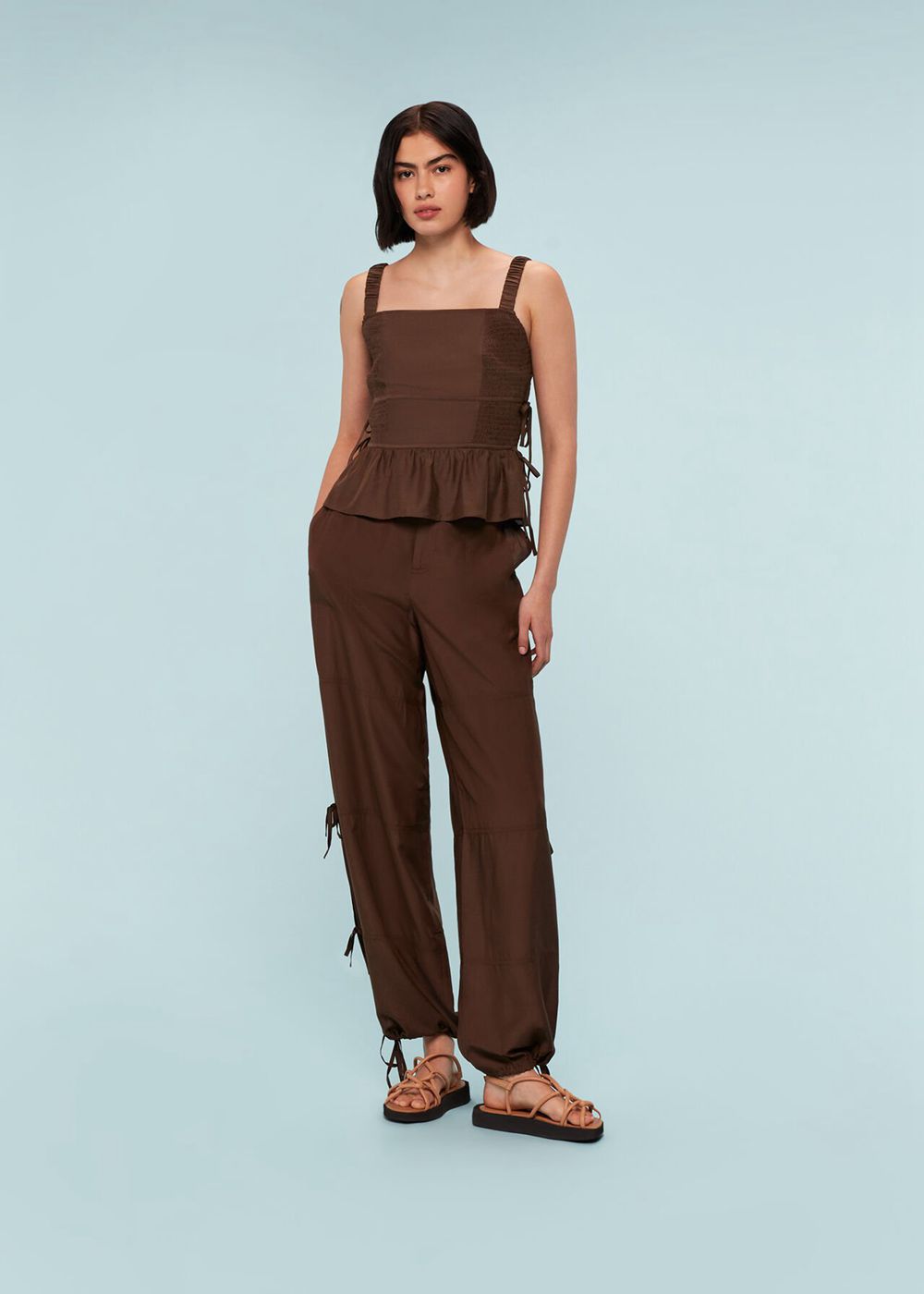 Whistles Tie Side Shirred Top Chocolate | US-95042QZIP