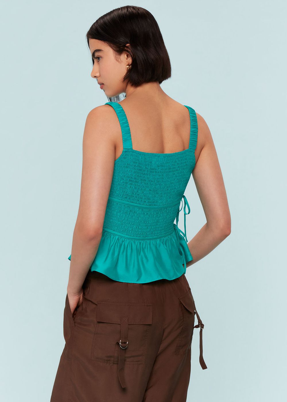 Whistles Tie Side Shirred Top Turquoise | US-84601JPTC