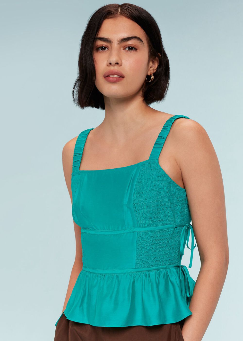 Whistles Tie Side Shirred Top Turquoise | US-84601JPTC