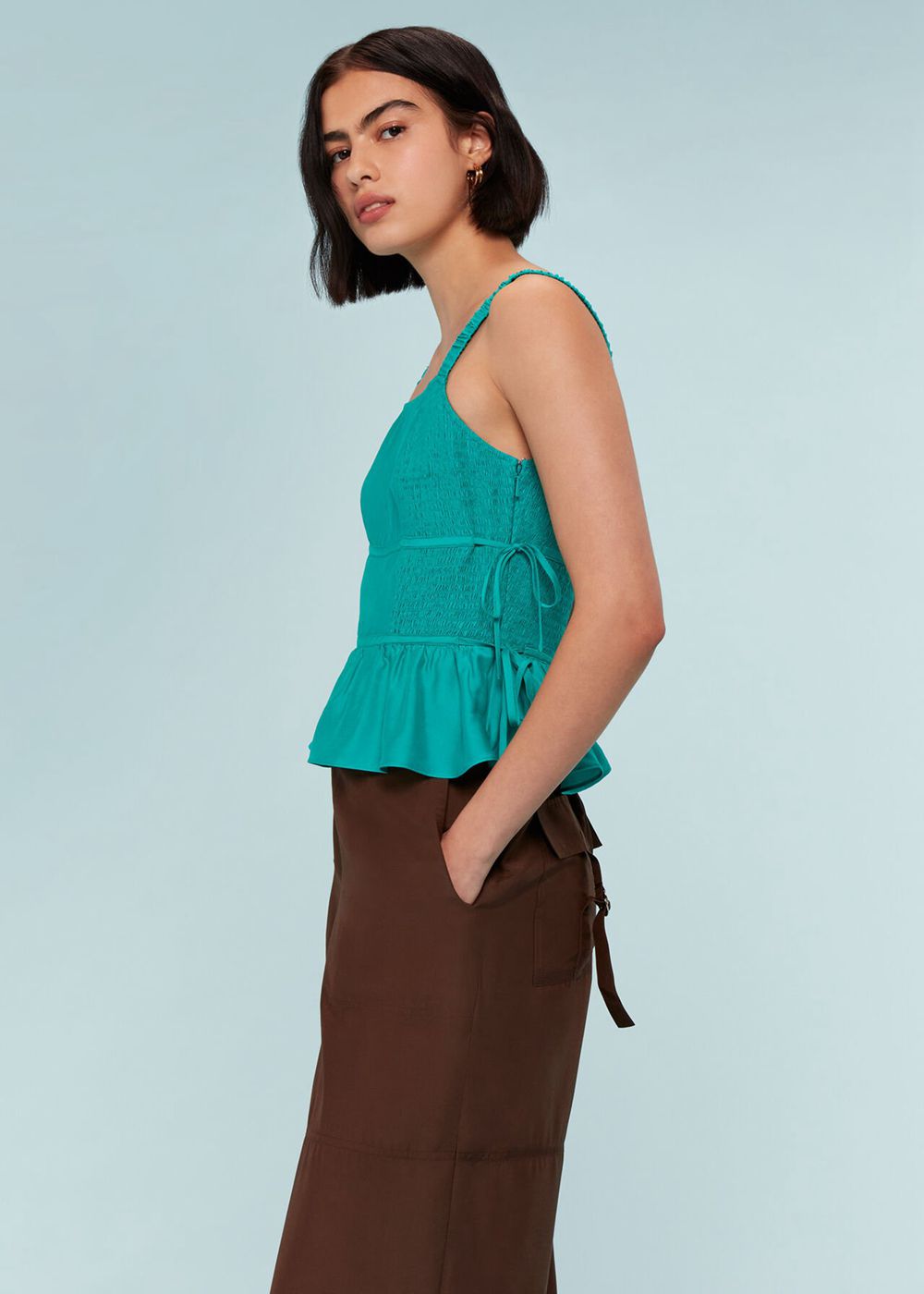 Whistles Tie Side Shirred Top Turquoise | US-84601JPTC