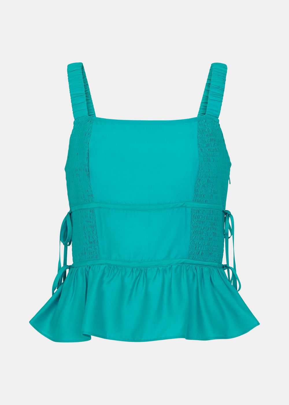 Whistles Tie Side Shirred Top Turquoise | US-84601JPTC