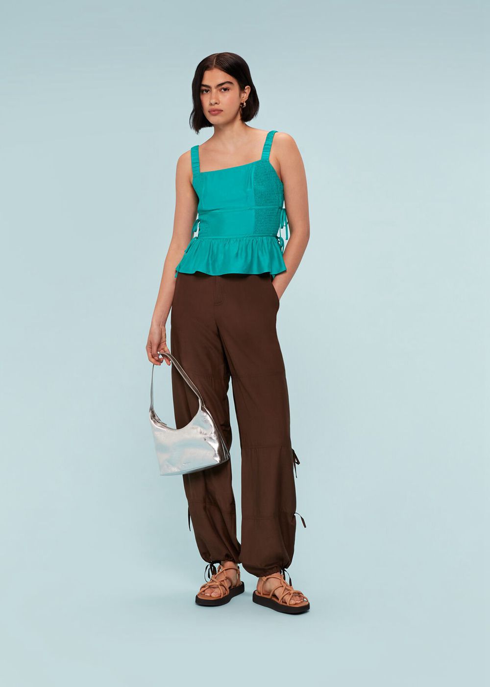 Whistles Tie Side Shirred Top Turquoise | US-84601JPTC