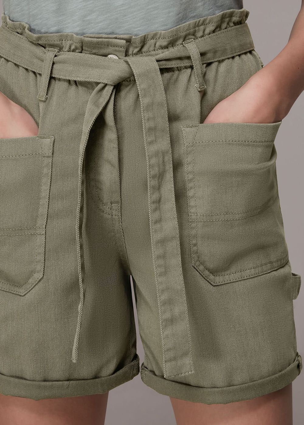 Whistles Tie Waist Cargo Pocket Shorts Khaki | US-96215KTLE