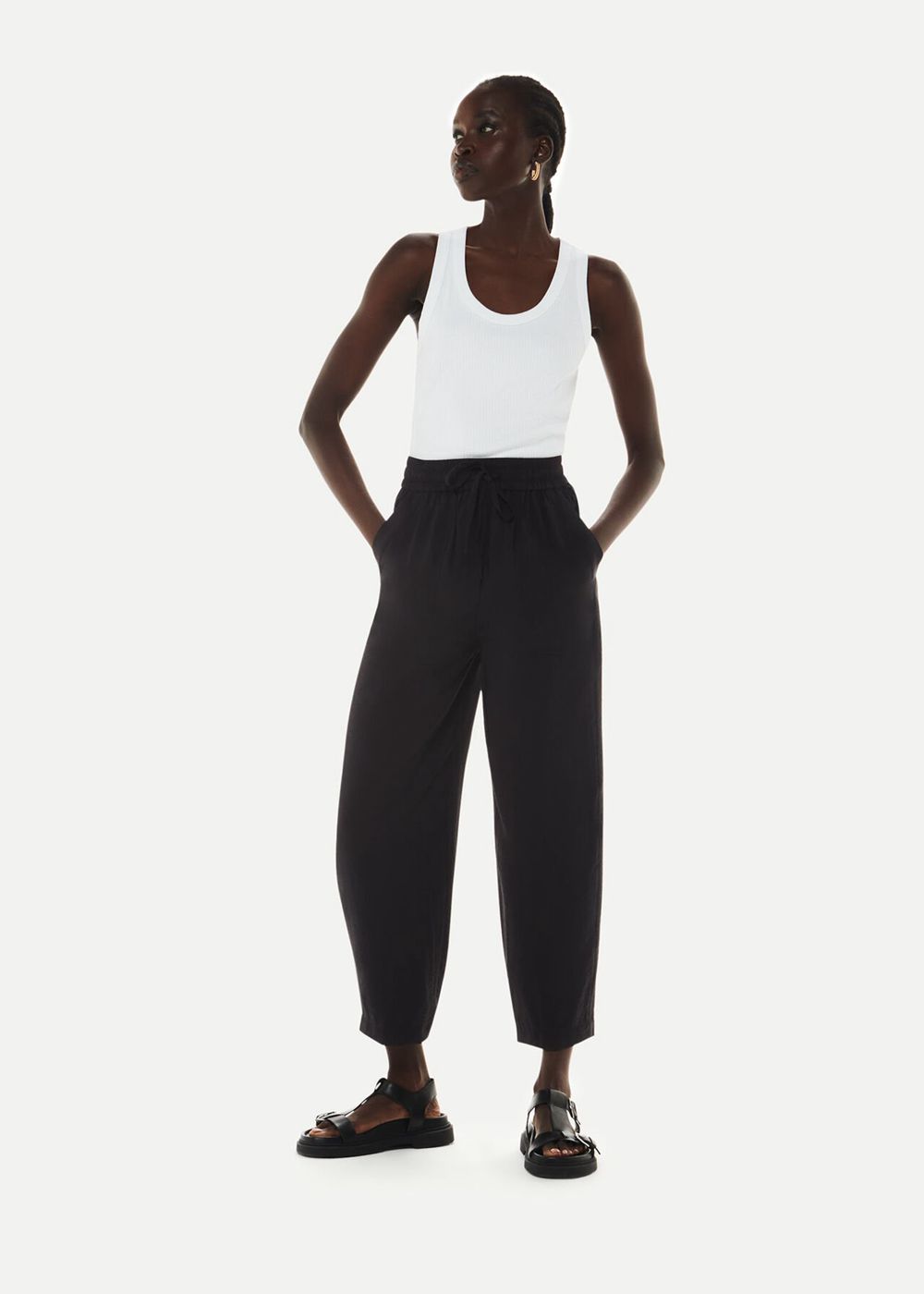 Whistles Tie Waist Nicola Pants Black | US-43650NZCF