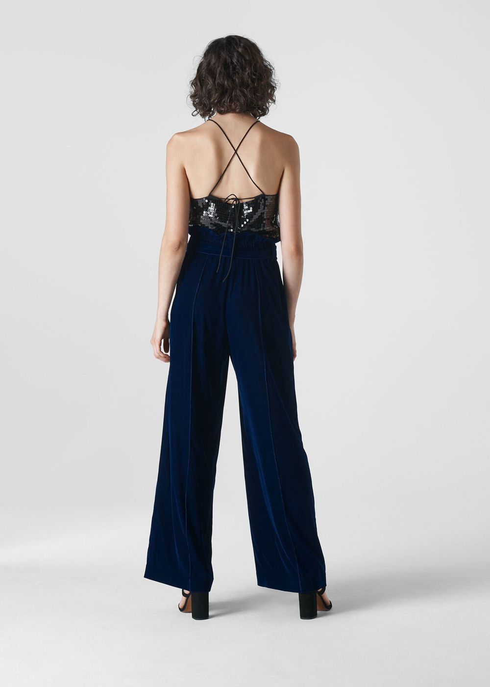 Whistles Tie Waist Velvet Pants Blue | US-17230RMSV