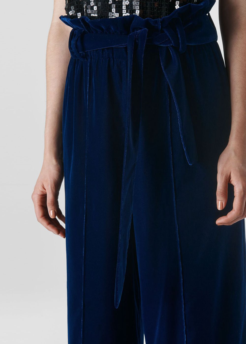 Whistles Tie Waist Velvet Pants Blue | US-17230RMSV