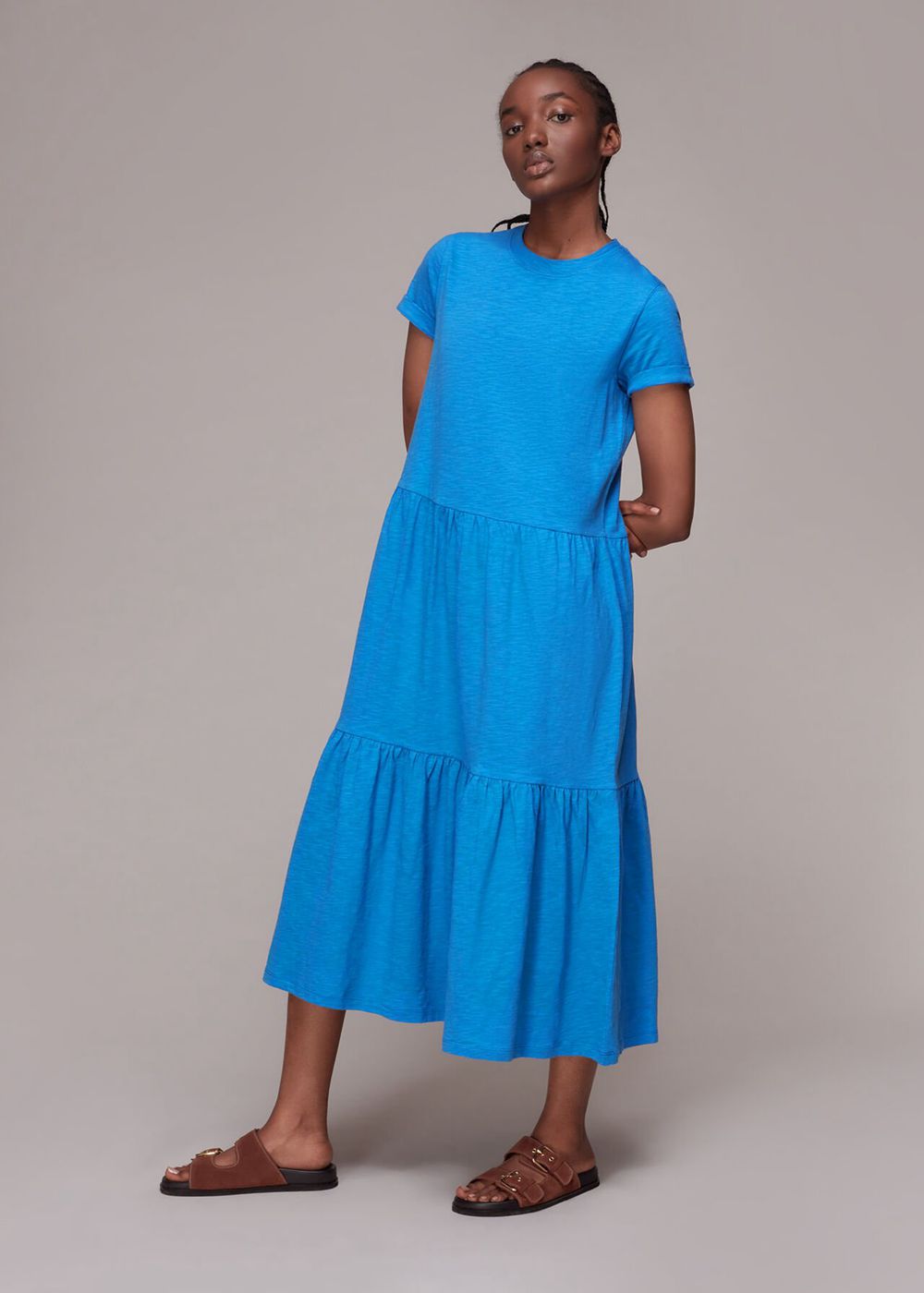 Whistles Tiered Jersey Midi Dress Blue | US-56289VHBR