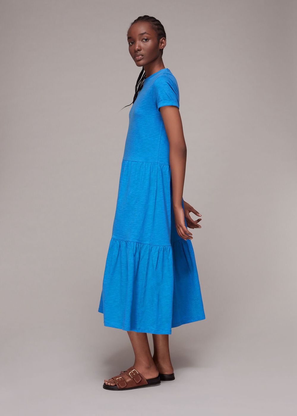 Whistles Tiered Jersey Midi Dress Blue | US-56289VHBR